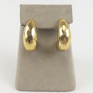 lot 142 image: Joan Rivers Hammered Teardrop Gold Tone Base Metal Half-Hoop Pierced Earrings.