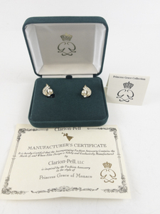 lot 145 image: Clarion-Pell  Princess Grace Collection Faux Pearl & Rhinestone Gold Tone Base Metal Clip-On Earrings . With Original Box
