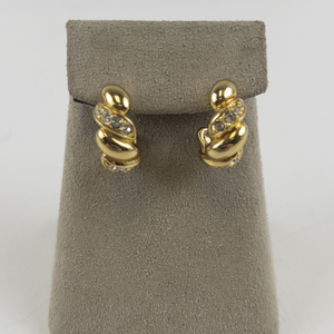 lot 152 image: Joan Rivers Twisted Rhinestone Gold Tone Base Metal Hoop Earrings .