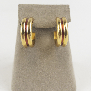 lot 161 image: Joan Rivers Red Enamel Gold Tone Base Metal Hoop Earrings .