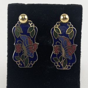 lot 165 image: Cloisonne Gold Plated Base Metal Dangle Earrings .