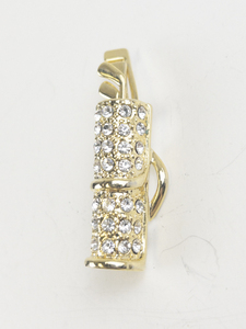 lot 186 image: Rhinestone Golf Bag Gold Tone Base Metal Brooch .
