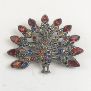 lot 194 image: Multi-Colored Peacock Base Metal Brooch .