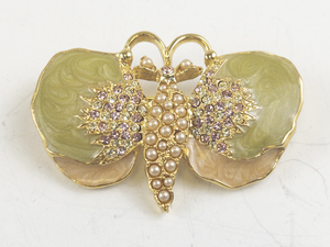 lot 203 image: Strongwater Studios Butterfly Gold Tone Base Metal Brooch .