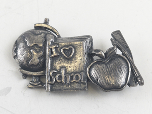 lot 205 image: I Love School Silver Tone Base Metal Brooch .