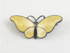 lot 206 image: Yellow Enameled Butterfly Sterling Silver Brooch .