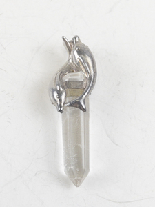 lot 223 image: Pair of Dolphins wrapped around crystal Sterling Silver pendant (no chain).