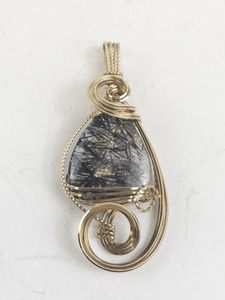 lot 235 image: Black Rutile Wire Wrapped Gold Filled pendant (no chain). New Old StockEstimated Replacement value $125