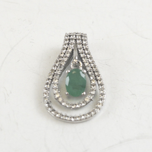 lot 237 image: STS Jewels Diamond & Natural Emerald Sterling Silver Slide Pendant (no chain).