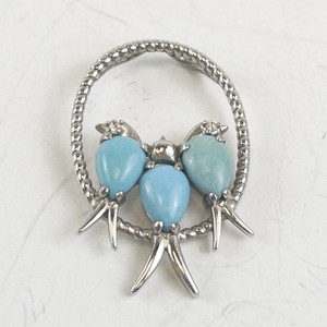 lot 238 image: Turquoise Three Little Birds Sterling Silver Slide Pendant (no chain).