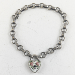 lot 245 image: Floral Lock Sterling Silver Chain Bracelet .