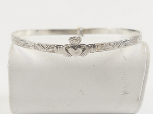 lot 246 image: Celtic Irish Claddagh Sterling Silver Bangle Bracelet.