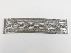 lot 255 image: Rhinestone Cascade Silver Tone Base Metal Cuff Bracelet.