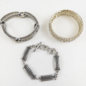lot 263 image: Group of 3  Gold & Silver Tone Base Metal Bracelets .
