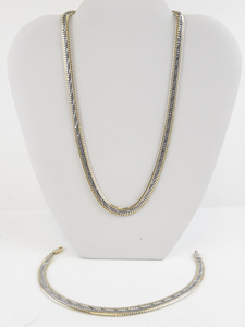 lot 275 image: Two Tone Base Metal Herringbone Necklace. With 8.5 Matching Bracelet