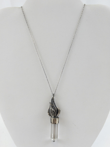 lot 283 image: Feather Pointed Crystal Sterling Silver Pendant Necklace .