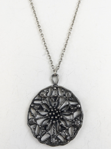 lot 294 image: Large Vintage Openwork Silver Tone Base Metal Pendant Necklace .