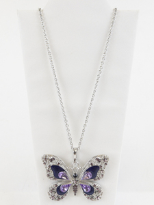 lot 295 image: Beautiful Purple Rhinestone Silver Tone Base Metal Pendant Necklace .