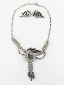 lot 299 image: Vintage Crystal & Rhinestone Silver Tone Base Metal Necklace & Clip-On Earrings.