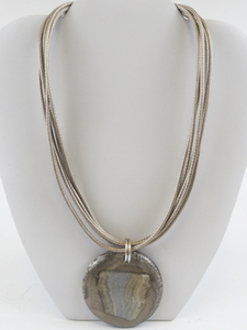 lot 327 image: Smokey Blended Resin Quartz Pendant Leather Cord Necklace .