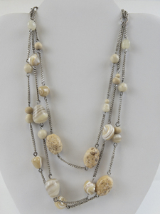 lot 331 image: Agate & Beige Colored Silver Tone Base Metal Multi-Strand Bead Necklace.