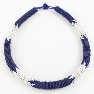 lot 334 image: Cobalt Blue & White Ethnic Bead Necklace.
