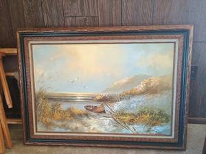 lot 24 image: Beautiful Giant Seaside Oil Painting Engel