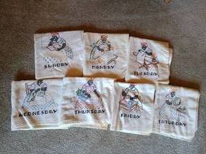 lot 60 image: Vintage Day of the Week Embroidered Towels