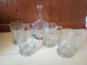 lot 84 image: Vintage Clipper Ship Beer Steins w Decanter