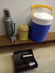 lot 144 image: Stanley Thermos w Extra Lid, Vintage Lunchbox & Coffee Pot