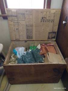 lot 145 image: Vintage Rolling Crate w Christmas Decor Contents