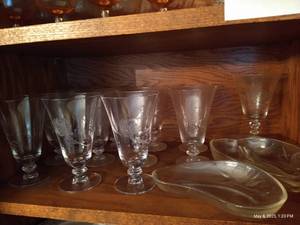 lot 155 image: Fostoria Rose Etched Ice Tea Tumblers & Matching Serving Dishes
