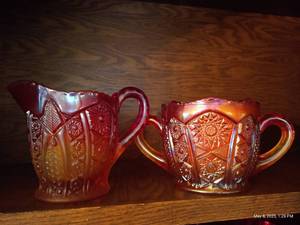 lot 158 image: Two Pieces Amberina Carnival Glass