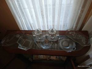 lot 197 image: Vintage Candelabras w Crystals & Serving Pieces
