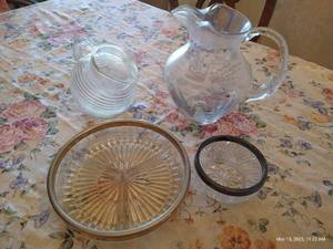 lot 203 image: Glass Pitchers & Silver Edged Bowls