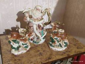 lot 208 image: (2) Deer Candle Holders & Fitz & Floyd Santa