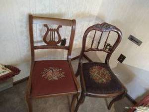 lot 241 image: (2) Vintage Wood Chairs With Needlepoint Seats