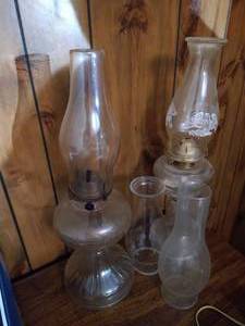 lot 273 image: (2) Hurricane Lamps & (2) Extra Chimneys