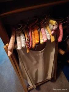 lot 364 image: Vintage Folding Clothes Hamper & Several Padded Hangers