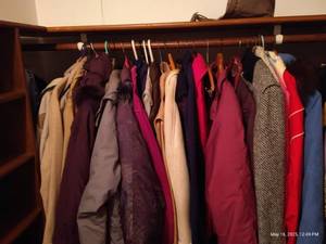 lot 365 image: Rack of Mens & Womens Coats - Vintage & Modern