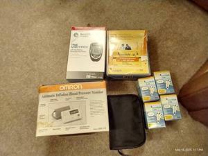 lot 380 image: (3) Glucose Meters & Blood Pressure Monitor  Glucose Test Strips