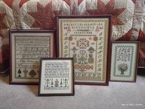 lot 395 image: (4) Framed Cross-stitch Samplers