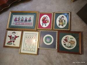 lot 406 image: (7) Framed Christmas Cross-stitch