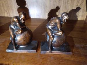 lot 446 image: (2) BronzeBrass Bookends
