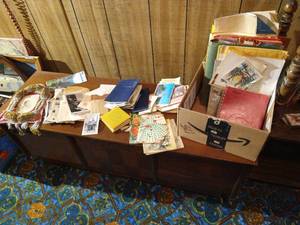 lot 514 image: Ephemera- Travel Papers, Photos, Albums, Cards, Handmade Beadwork Frame