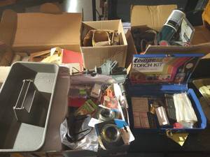 lot 527 image: Five Misc Boxes of Hardware, Tools, Torch Kit, Etc