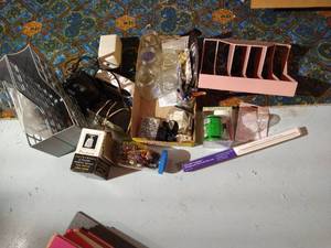 lot 530 image: Office Lot Bulbs, Radios, Pencil Sharpeners, Scale, Books