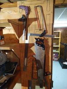 lot 533 image: Wall of Hand Saws & Tools