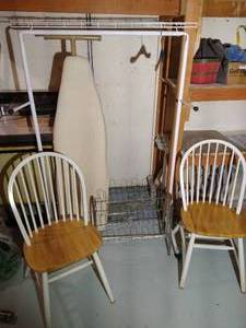lot 580 image: Two Chairs, Clothing Rack, Shoe Rack, Ironing Board