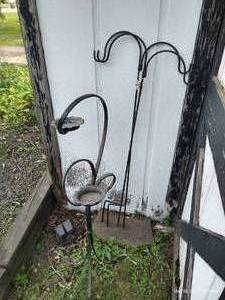 lot 596 image: Two Shepherds Hooks w Iron Plant Stand
